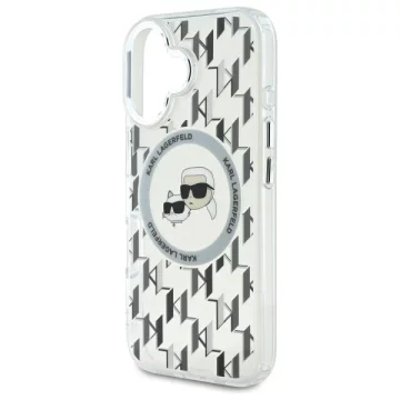 Etui Karl Lagerfeld do iPhone 16 6.1" Przezroczysty MagSafe IML Monogram Karl&Choupette Head