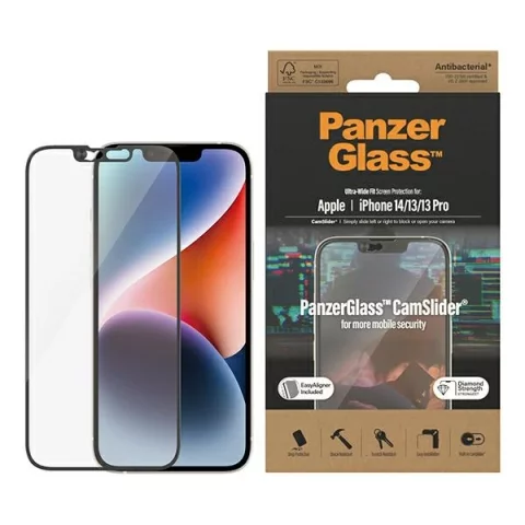 Szkło PanzerGlass Ultra-Wide Fit do iPhone 14 / 13 / 13 Pro 6.1" Screen Protection CamSlider Antibacterial Easy Aligner Included 2795