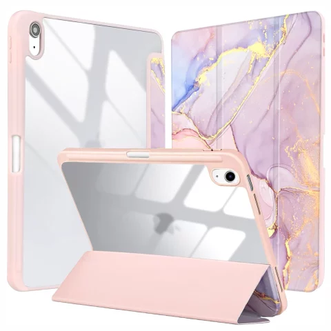 Etui Ochronne do Apple iPad 10.9" 10 Gen 2022 / iPad 11" A16 11 Gen 2025 Hybrydowe z Miejscem na Rysik, Składana Okładka z Funkcją Podstawki 2w1, Alogy HybridBook™ Case – Marble Pink