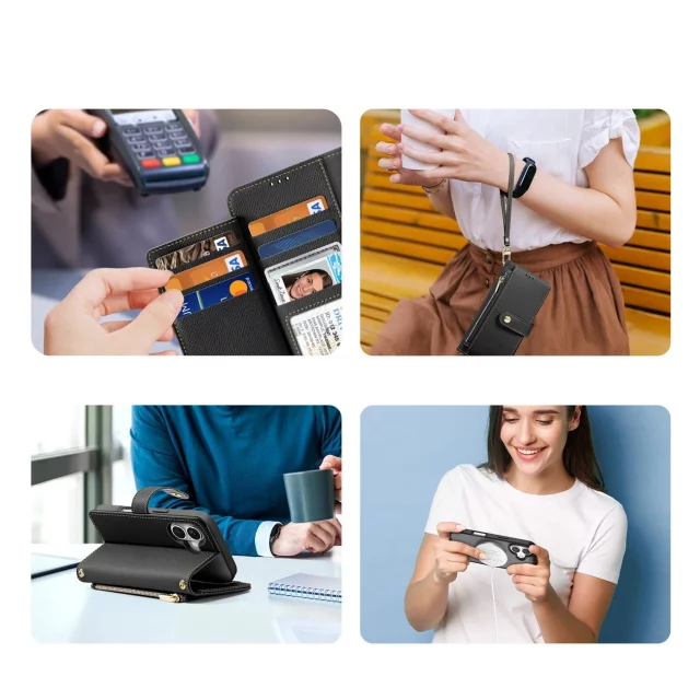 Etui ochronne do iPhone 16 Dux Ducis Lawa MagSafe + portfel – czarne