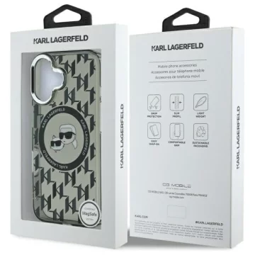 Etui Karl Lagerfeld do iPhone 16 6.1" Czarne MagSafe IML Monogram Karl&Choupette Head