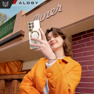 Pouzdro MagSafe pro Apple iPhone 16 Pro Max Alogy Glamour Pouzdro luxusního prstenu zlaté-průhledné