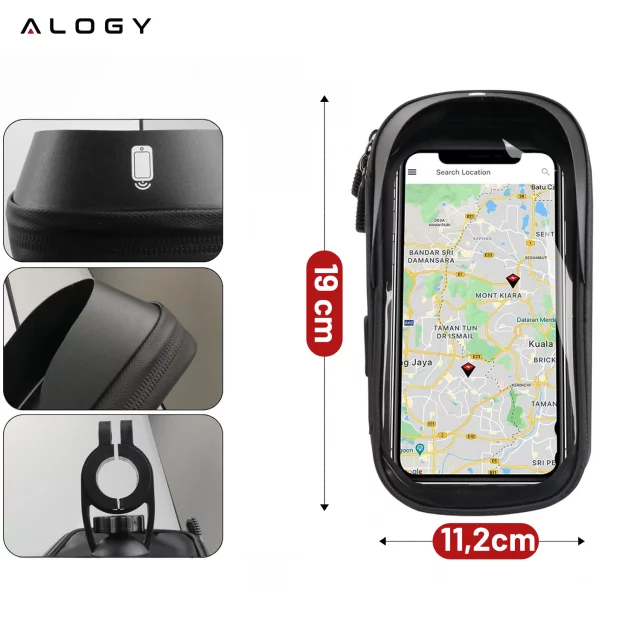 Tasche Wasserdichte Fahrradtasche für Telefon 6,4 Zoll Lenkerhalter 0,5 l Alogy Schwarz