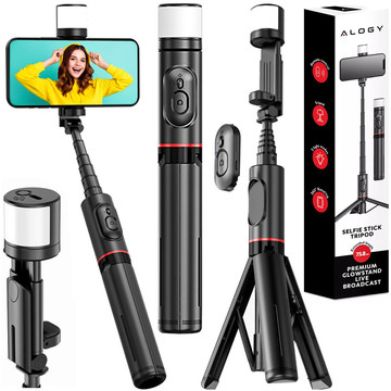 Selfie tyč Bluetooth stick Alogy Tripod Držák telefonu na stativ na fotografie s dálkovým ovládáním 75,8 cm černý