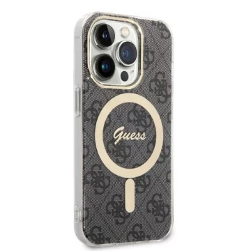 Zestaw Guess GUBPP14LH4EACSK Case Charger iPhone 14 Pro 6,1" Czarny/Black Hard Case 4G Print MagSafe