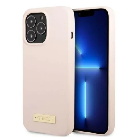 Etui Guess GUHMP13LSPLP pro Apple iPhone 13 Pro / 13 6,1" różowy/růžové pevné pouzdro Silikonová deska s logem MagSafe
