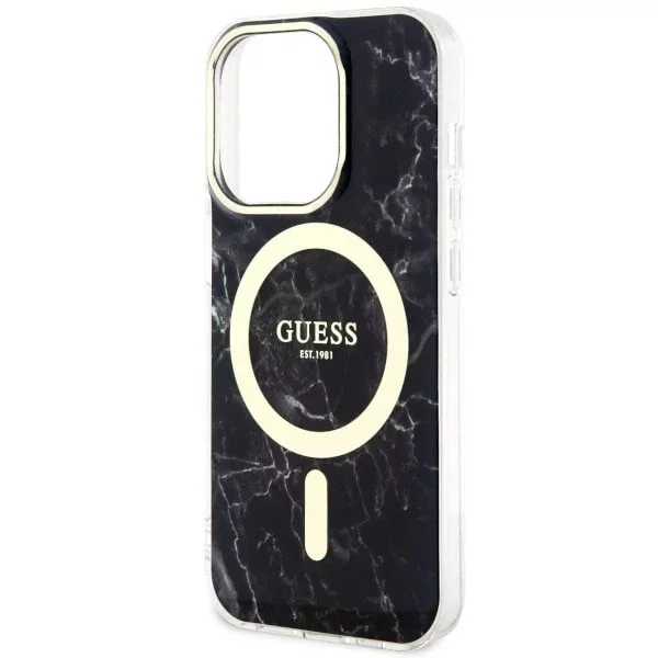 Sada na telefon Guess GUHMP14LPCUMAK pro Apple iPhone 14 Pro 6,1" černý/černý pevný obal Marble MagSafe