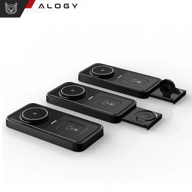 Bezdrátová indukční nabíječka Qi QC 3.0 3v1 Rychlá pro Apple iPhone Airpods Watch Nabíjecí stanice 15W černá