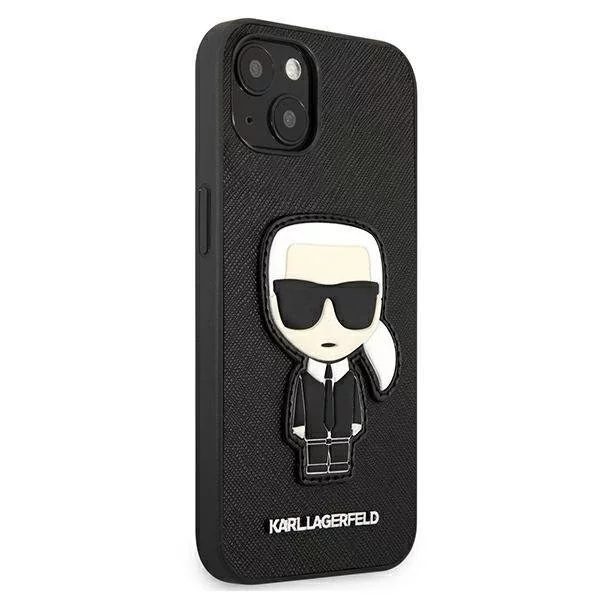 Karl Lagerfeld KLHCP13SOKPK iPhone 13 mini 5,4" černý/černý pevný obal Saffiano Ikonik Karl`s Patch