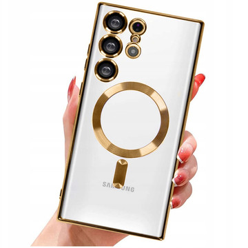 Pouzdro pro Samsung Galaxy S24 Ultra Mag Safe Glamour pouzdro kroužek pouzdro ochrana fotoaparátu Alogy zlaté čiré sklo