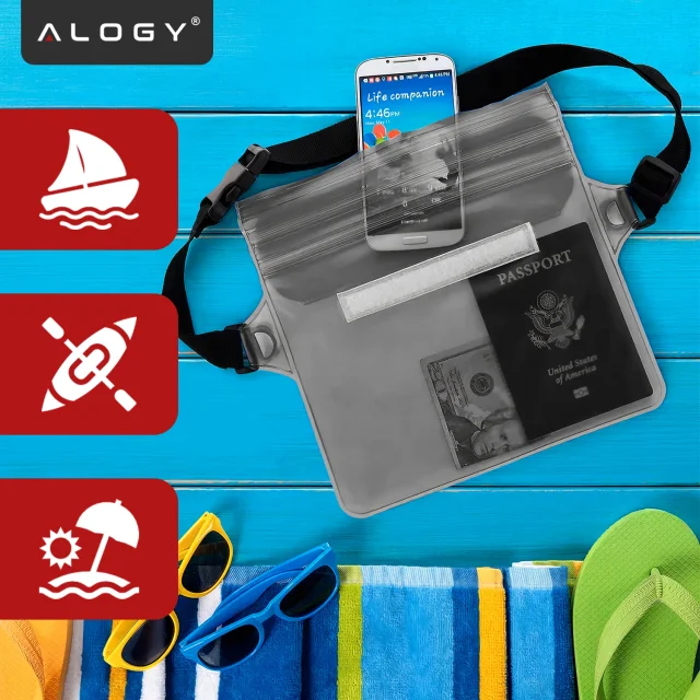 Wasserdichte Tasche Hüfttasche für Telefon Wasserdichte Hülle 21,5 x 23,5 cm Alogy Waterproof Schwarz