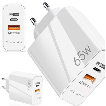 Rychlé USB-A QC 3.0 Quick Charge USB-C PD 33W 65W nástěnná nabíječka Alogy White