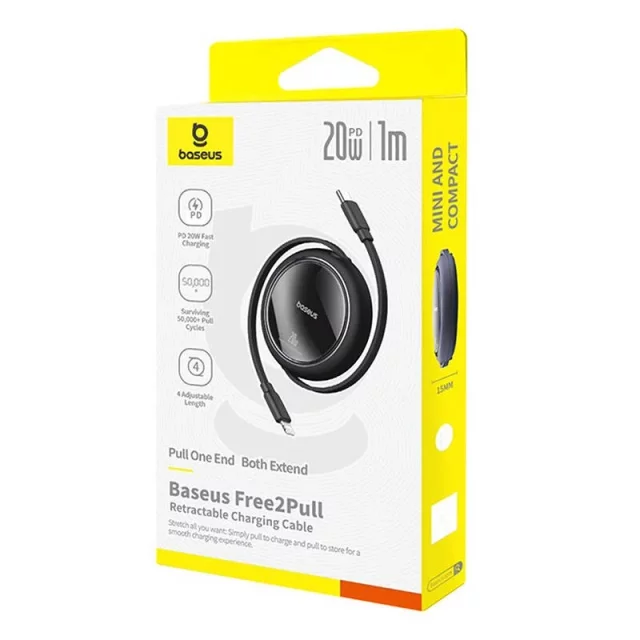 Kabel Baseus Free2Pull USB-C pro iP 20W 1m černý
