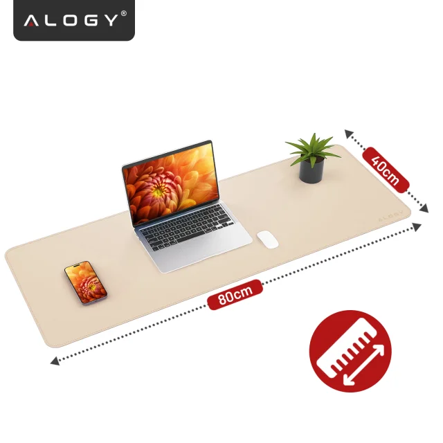 Podložka na stůl 80×40 cm – protiskluzová ochranná podložka z elegantní PU ekokůže, pro myš a klávesnici, stylová a odolná – Alogy WorkMat™ Beige