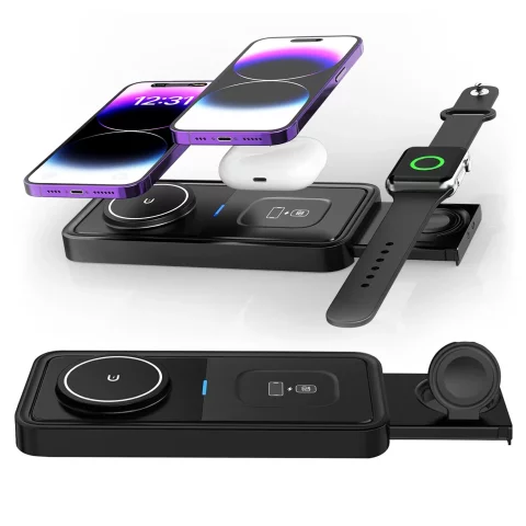 Wireless Charger Inductive Qi QC 3.0 3in1 Fast for Apple iPhone Airpods Watch Charging Station 15W Black