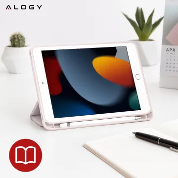 Etui do Apple iPad 10.2 9 gen 8/7 2021/2020/2019 Smart Pencil Case Alogy TPU obudowa na tablet Różowe + Szkło Hartowane