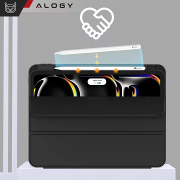 Etui ochronne z rysikiem do Apple iPad Pro 13" 2024 Alogy Book Cover Case obudowa na tablet Czarne + Szkło