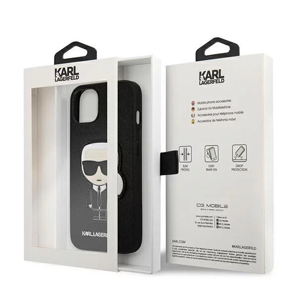 Karl Lagerfeld KLHCP13SOKPK iPhone 13 mini 5,4" černý/černý pevný obal Saffiano Ikonik Karl`s Patch