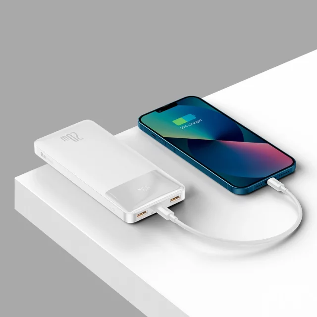 Powerbank z szybkim ładowaniem Baseus Bipow 10000mAh 20W biały (Overseas Edition) + kabel USB-A - Micro USB 0.25m biały (PPBD050502)
