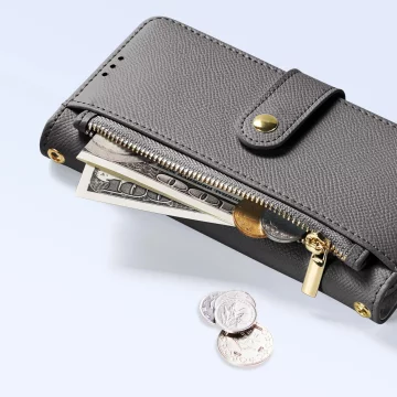 Kožený kryt Dux Ducis Lawa s peněženkou MagSafe pro iPhone 16e, šedý