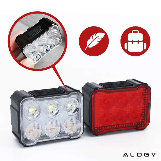 Alogy SafeRide™ LED cyklistické světlo, vodotěsné, přední a zadní, 2 kusy