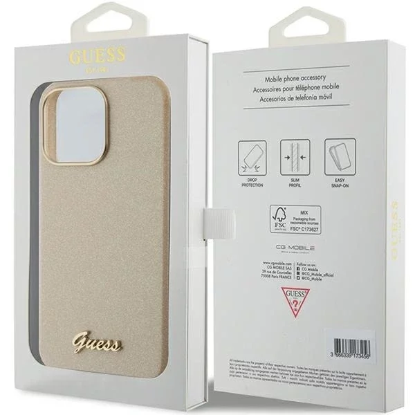 Etui Guess GUHCP15XPGMCSD für iPhone 15 Pro Max 6,7" Złoty/Light Gold Hardcase Glitter Glossy Script
