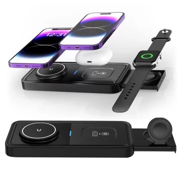 Wireless Charger Inductive Qi QC 3.0 3in1 Fast for Apple iPhone Airpods Watch Charging Station 15W Black