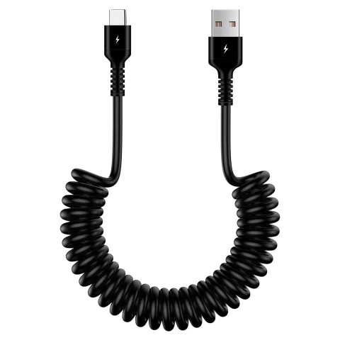 Alogy Spiral Car Charging Cable 66W 5A 150cm USB to USB-C Black