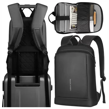 Batoh na notebook Mark Ryden 15,6", vodotěsný, vhodný pro firmy i cestování, pohodlný, otevírání 180°, s háčkem na kufr, 13 l (43 × 30 × 10 cm) – černý