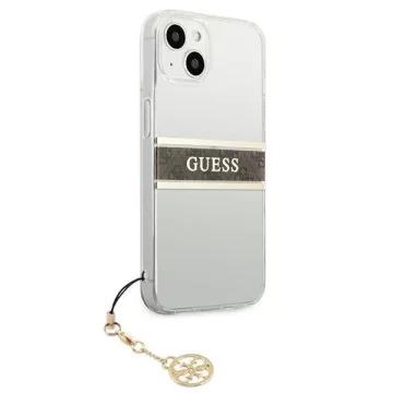 Guess GUHCP13SKB4GBR iPhone 13 mini 5,4" průhledný pevný obal 4G Brown Strap Charm