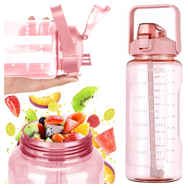 Velká láhev, láhev na pití Alogy MotivHydro Motivační odměrka 2l 2000ml Růžová