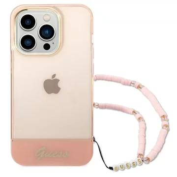 Etui Guess GUHCP14XHGCOHP für Apple iPhone 14 Pro Max 6,7" różowy/pink Hardcase Translucent Pearl Strap