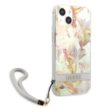 Guess GUHCP13SHFLSU iPhone 13 mini 5,4" fioletowy/fialové pevné pouzdro Flower Strap