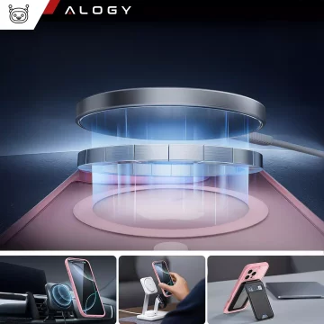 Sada 3v1 hybridních skleněných pouzder pro Apple iPhone 16 Pro Max, ochranné pouzdro Hybrid MagSafe s ochranou čočky, 2x tvrzené skleněné pouzdro na telefon Alogy 3v1, růžové