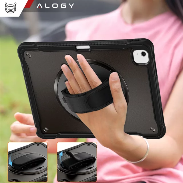 Etui pancerne 360 z miejscem na rysik do Apple iPad Air 11" (2024,2025) / Air 10.9" (2020,2022) / Pro 11 (2018) Alogy Pirate 360 Case obudowa na tablet Czarne