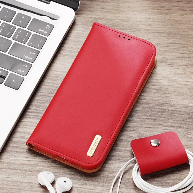 Dux Ducis Hivo Leather Flip Cover Echtleder Geldbörse für Karten und Dokumente Samsung Galaxy S22 (S22 Plus) rot