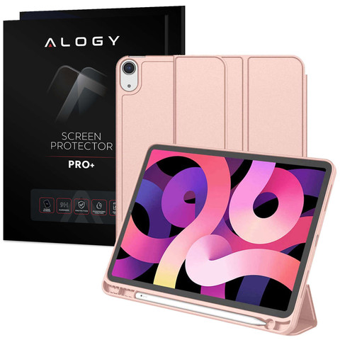 Schutzhülle Alogy Book Cover Federmäppchen mit Stifthalter für Apple iPad Air 4 2020 / Air 5 2022 10,9 Zoll, rosa Glas