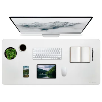 Schreibtischunterlage 90 × 45 cm – rutschfeste Schutzmatte aus elegantem PU-Kunstleder, für Maus und Tastatur, stilvoll und langlebig – Alogy WorkMat™ Weiß
