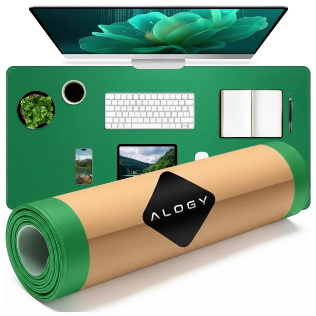 Schreibtischunterlage 90 × 45 cm – rutschfeste Schutzmatte aus elegantem PU-Ökoleder, für Maus und Tastatur, stilvoll und langlebig – Alogy WorkMat™ Grün
