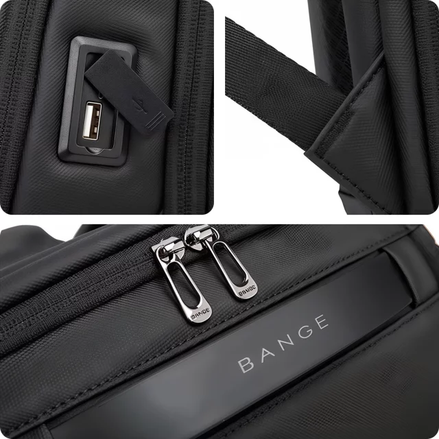 Bange Waterproof Backpack Laptop Bag 15.6" City Travel 48x31x16 cm for Work School Plane Men's Women's with USB Port Black