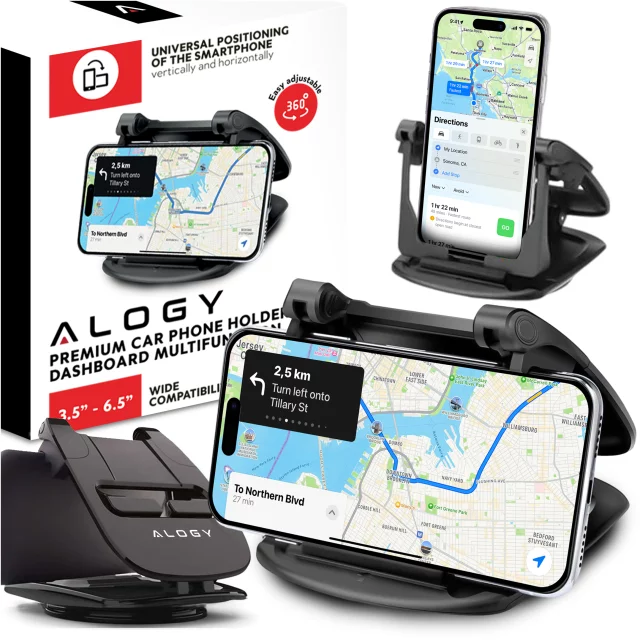 Car GPS Phone Holder Cockpit Car Dashboard Cars Rotatable 360 Degrees for 6.5" Alogy Phone Black