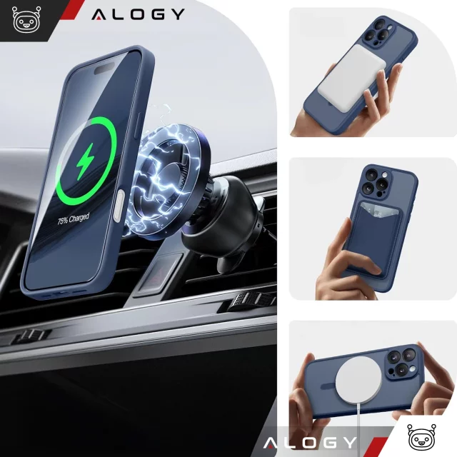 Sada 3 v 1 hybridních skleněných pouzder pro Apple iPhone 16 Pro Max, ochranné pouzdro Hybrid MagSafe s ochranou čočky, 2x tvrzené skleněné pouzdro na telefon Alogy 3 v 1, tmavě modrá