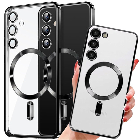 Hülle für Samsung Galaxy S24 Plus Mag Safe Glamour Case Ringgehäuse Kameraschutz Alogy Schwarz Transparent