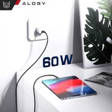 2x kabel USB-C typu C silný rychlý 60W PD 2M pro iPhone 15/Pro/Max nylonový kabel Alogy Black [2ks]