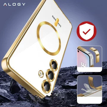 Etui do Samsung Galaxy S24 FE Alogy LuxeShield™️ Glamour Luxury Ring obudowa do MagSafe z osłoną aparatów Złote