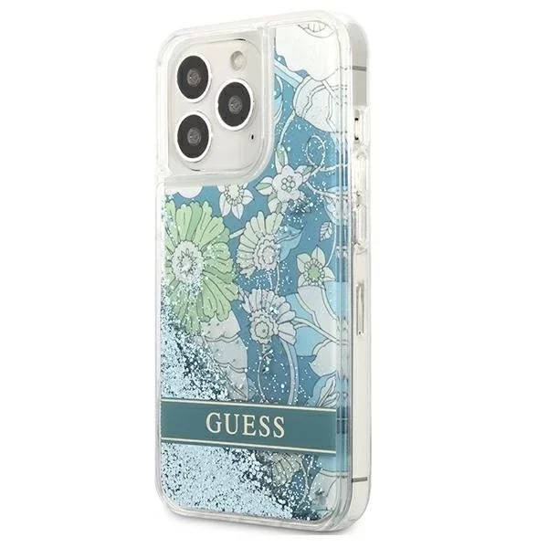 Guess GUHCP13XLFLSN iPhone 13 Pro Max 6,7" zielonový/zelený pevný obal Flower Liquid Glitter