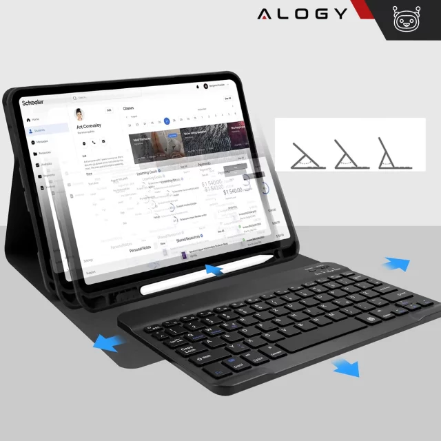 Etui ochronne z klawiaturą do Apple iPad Pro 11" M4 2024 Alogy Keyboard case z miejscem na rysik klawiatura Bluetooth czarne + szkło