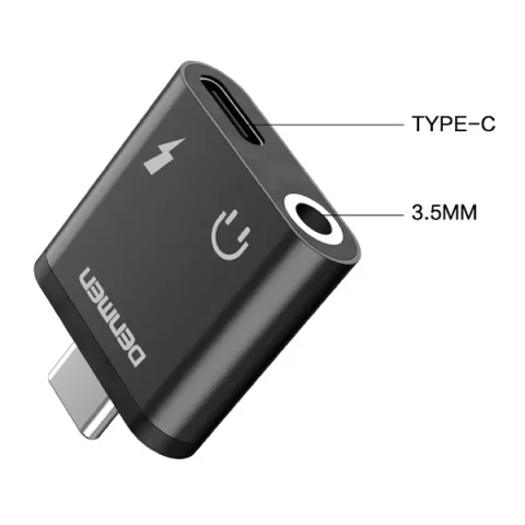 Denmen USB-C Jack 3.5mm HF Adapter Type-C Black Aluminum