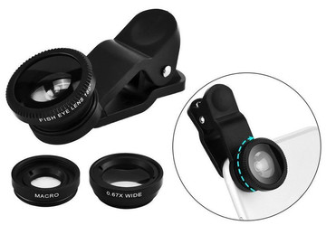 A set of 3 lenses for the phone macro fish eye wide black