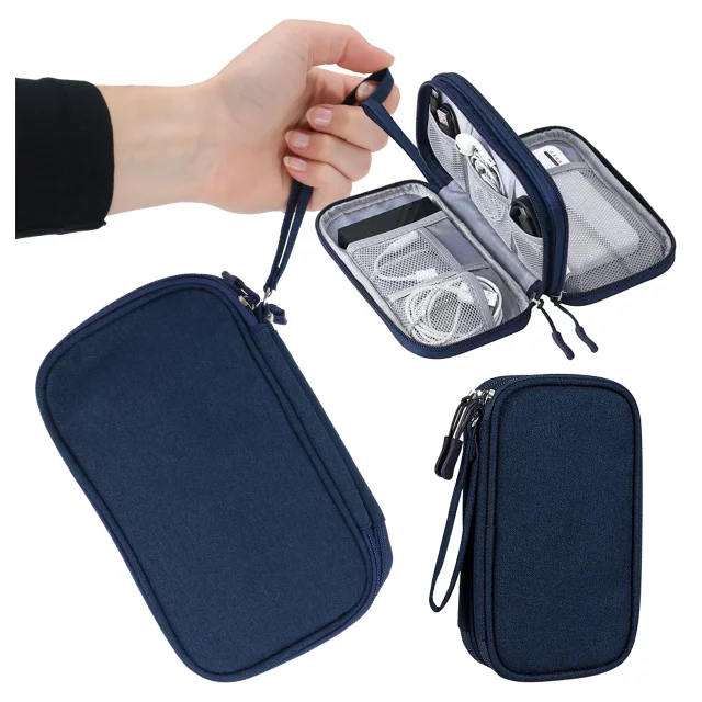 Reiseetui mit Organizer für Kabel, Ladegeräte, Handy und Powerbank, multifunktional und kompakt (21 x 12,5 x 5 cm), Alogy TravelPack™ – Marineblau